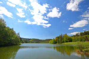 uma vista para um grande lago com nuvens no céu em Apartmán Všemina 300 em Všemina