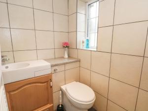 a small bathroom with a toilet and a sink at Butterfly Cottage in Rossendale +15 photos
