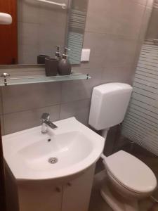 een badkamer met een witte wastafel en een toilet bij Apartments Felicce in Rab
