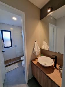 een badkamer met een wastafel en een toilet bij Villa Las Moras in Ciudad Lujan de Cuyo