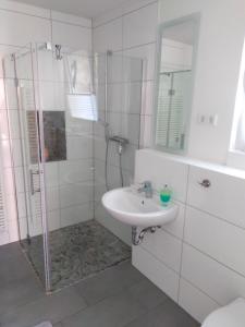 a bathroom with a shower and a sink at Ferienwohnungen Recklinghausen-Nord in Recklinghausen