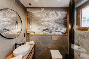 a bathroom with a sink and a mirror at Apartamenty Schronisko Snów in Bukowina Tatrzańska