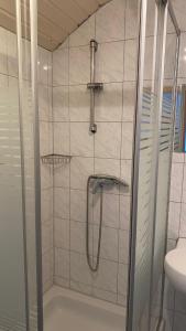 a bathroom with a shower with a tub and a toilet at 1 Zimmer Apartment DG in Eislingen