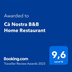 Cà Nostra B&B Home Restaurant في Portacomaro: لقطةشاشة مطعم aania bb المنزلي مع النص الممنوح إلى n