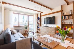 Televízia a/alebo spoločenská miestnosť v ubytovaní Apartament Cztery Tulipany Zakopane