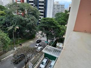 Vista árida de una calle de la ciudad con coches aparcados en Al Campinas X Av.Paulista en São Paulo