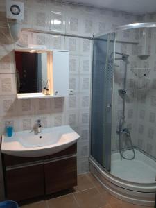 ein Badezimmer mit einer Dusche, einem Waschbecken und einer Dusche in der Unterkunft mert apartman in Istanbul