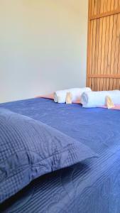 a blue bed with two pillows on top of it at Flat Central em Cavalcante in Cavalcante