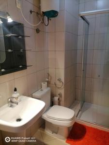 a bathroom with a toilet and a sink and a shower at Solaren Apartments Boavista in Sal Rei