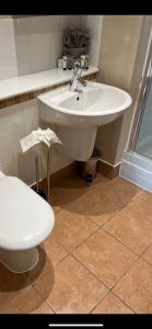 La salle de bains est pourvue d'un lavabo blanc et de toilettes. dans l'établissement Stunning Marina apartment Gosport Portsmouth, à Gosport