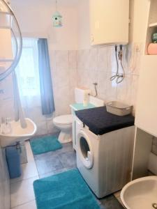 y baño con lavadora, aseo y lavamanos. en Family friendly house with a parking space Zakrajc Brodski, Gorski kotar - 20569, en Brod na Kupi