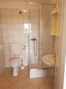 W łazience znajduje się prysznic, toaleta i umywalka. w obiekcie Apartment Tomljanovic w mieście Senj