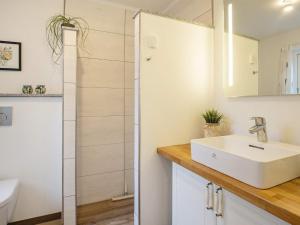 een badkamer met een wastafel en een douche bij Holiday home Rudkøbing XX in Rudkøbing