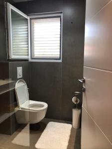 a bathroom with a toilet and a window at Apartment Jelka in Ražanj