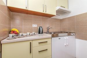 - une cuisine avec un évier et un comptoir dans l'établissement Apartments Mira, à Omiš