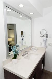 a bathroom with a sink and a large mirror at Serene Vegas Boutique Hotel Las Vegas in Las Vegas