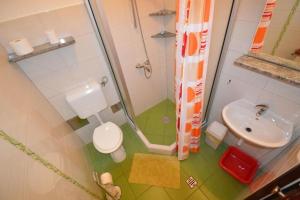 a bathroom with a shower and a toilet and a sink at Apartments Nevenka in Mali Lošinj