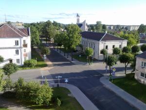 an aerial view of a street in a small town at Green Hall apartment in Ignalina