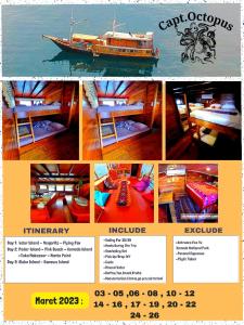 a collage of pictures of a boat in the water at Komodo Liveaboard 3 Days 2 Night in Labuan Bajo
