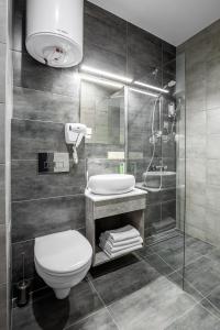 La salle de bains est pourvue d'une douche, de toilettes et d'un lavabo. dans l'établissement HAMSTER APART, à Kiev