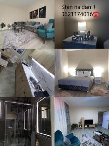un collage de cuatro fotos de una habitación en Apartman Smile en Čačak