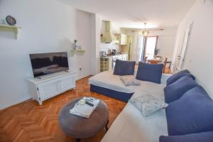 sala de estar con sofá y TV en Apartments Aquamarine, en Tkon