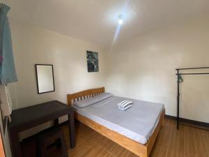 Un dormitorio con una cama y una mesa dentro. en Alona Bohol Backpackers Hostel, en Panglao