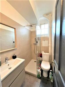 a bathroom with a toilet and a sink and a shower at SUPERBE APPARTEMENT 2 PIECES A 200 METRES GARE in Melun