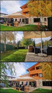 two pictures of a house with an umbrella at CASA DE VACANTA CLARA MARIA in Comarnic