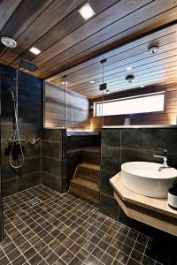 een badkamer met een wastafel en een douche bij Economy Autto in Levi