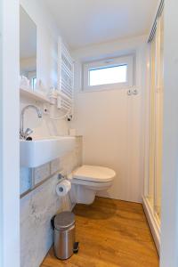 a bathroom with a toilet and a sink and a window at Houseboats Lemmer in Lemmer