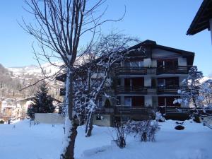 a building with snow on the ground next to a tree at Apartment Birkenstrasse 56 by Interhome in Engelberg