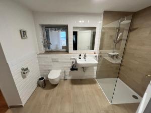 バート・フランケンハウゼンにあるScheune 65のバスルーム(トイレ、洗面台、シャワー付)