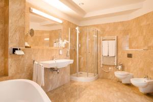 W łazience znajduje się umywalka, toaleta i prysznic. w obiekcie Hotel Ambasadorski Rzeszów w mieście Rzeszów