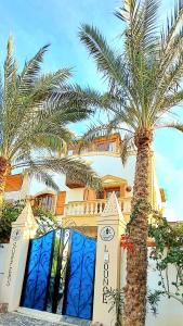 un edificio con dos palmeras delante en Surfers-Lounge-Dahab Lagoon with Swimming-Pool - Breakfast - Garden - Beduintent - BBQ - Jacuzzi en Dahab