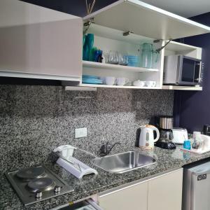 a kitchen with a sink and a counter top at Bahía Grande Nordelta con Cochera in Benavídez