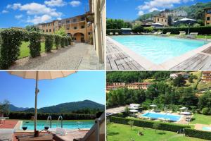 a collage of pictures of a resort with a swimming pool at Park Hotel Regina - with air-condition and pool in Bagni di Lucca