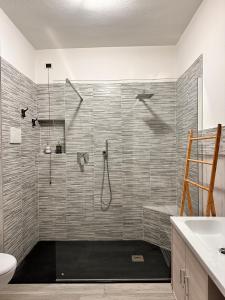 a bathroom with a shower and a toilet at casa nonna Rica in Calcio