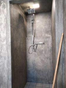 een badkamer met een douche in een muur bij Vogelvrij in Vierhuizen