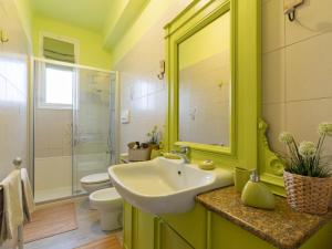 a green bathroom with a sink and a toilet at Holiday Home Margherita by Interhome in Dolceacqua