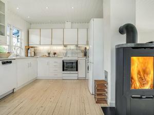 een keuken met een open haard in de kamer bij Holiday Home Ghita - 1-2km from the sea in Sealand by Interhome in Hornbæk