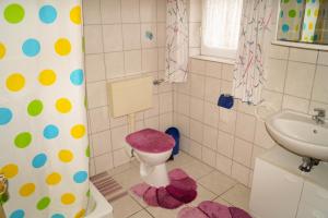 a bathroom with a toilet and a sink at Ferienwohnungen Tietgen in Katharinenhof +68 photos