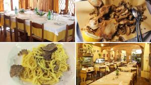 a collage of pictures with pasta and a restaurant at Park Hotel Regina - with air-condition and pool in Bagni di Lucca