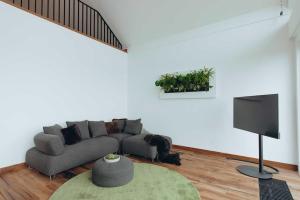 - un salon avec un canapé et une télévision dans l'établissement Eifel 2.0, à Bad Münstereifel
