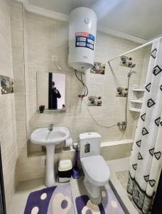a small bathroom with a toilet and a sink at Cottage ЦО Paris in Chok-Tal