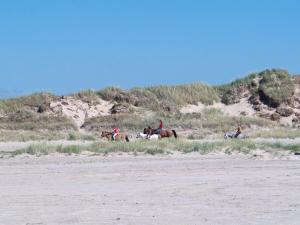 um grupo de pessoas andando a cavalo na praia em Holiday Home Elise - 800m from the sea in Western Jutland by Interhome em Lakolk