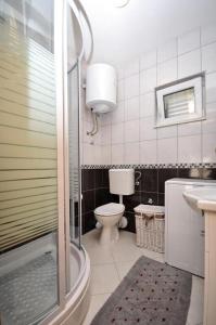 a bathroom with a shower and a toilet and a sink at House Boze in Vinišće