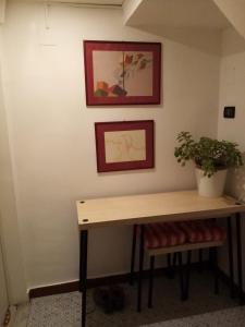 un escritorio en una habitación con una maceta en Il Nido della Quaglia, en Pozzuoli