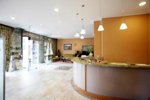 a lobby with a counter and a living room at Imperion in Cangas de Onís