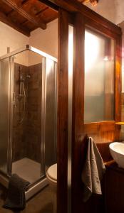 a bathroom with a shower and a toilet and a sink at Casa Vibrisse in Turin